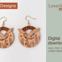 Day and night, owl laser cut file, earring DIGITAL DOWNLOAD FILE