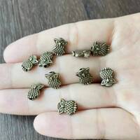12 Bronze Horned Owl Little Spacer Beads for Thread or Wire Small Bronze Owl Beads Mini Owl Charms B