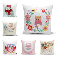 Purple Owl Scarf Pillow Cover,Animal Funny Children Pillow Case,Bird Family Bedding Cushion Case,Hou