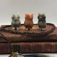 Set of 3 Small Stone Owl Figurines. Marble/Agate Owls. Symbol of Wisdom. Graduation Gift. Owl Lovers