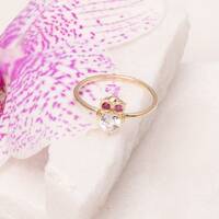 14K Solid Yellow Gold Owl Ring with Cubic Zirconia