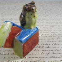 Miniature Owl with Books Ceramic Figurine Made in Japan