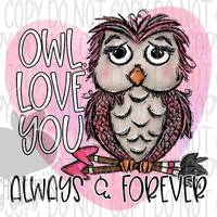 Owl love you always and forever PNG, Valentine's Day Owl, Hand drawn graphic, sublimation design
