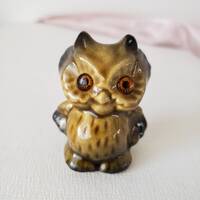 Roselane Sparkler Series Baby Owl Figurine 2 1/4" Brownish Green High Glaze Unmarked