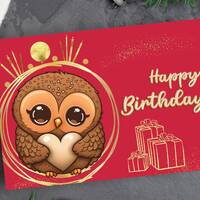 Elegant Owl greeting card, Printable Birthday Greeting Card, Modern Style, Instant Download Card, Cu