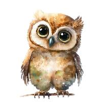 Watercolor Baby Owl Clipart | Transparent PNG Bird Illustration for Digital DIY Crafts, Scrapbooking