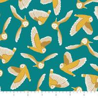 Owls on Aqua Blue Fabric, Owl Fight, Celestial by Audrey Mann for Phoebe Fabrics, 100% Cotton, PH010