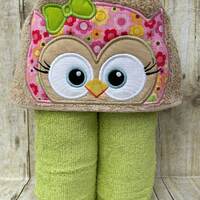 Pink Flowers Owl Applique Hooded Bath, Beach, Pool Towel, Swim Cover Up 30" x 54" Personal