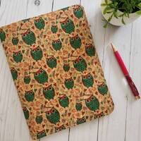 cork leather journal, cute owl journal, vegan leather journal, for her, mom gift, sister gift, vegan
