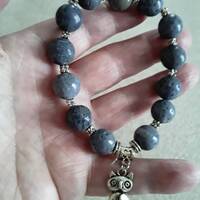 12mm Blue Coral Tibetan Sliver Owl Round Stretchy Bracelet SB516 ready to ship