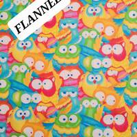 Colorful Owls Cotton Comfy FLANNEL Fabric from A.E. Nathan. Multicolored/Quilting/Craft/Apparel/Kids