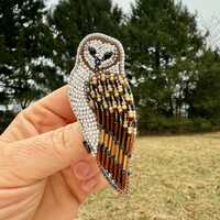 Barn Owl pin,  Bird Beaded Brooch, White Barn Owl, Barn Owl Accessories, Embroidered Beaded Barn Owl