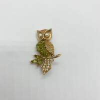 Owl Brooch - Faux Pearl and Olivine Brooch