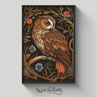 Art Nouveau Owl Printable Wall Art, Dark Academia Decor, Dark Cottagecore Owl Art, Owl Wall Decor, A