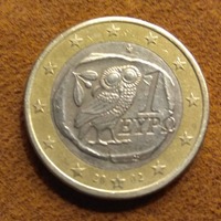 Greek coin,owl,,1 euro coin 2002,,, with the s,,,