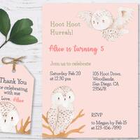 Owl Invitation, Owl Birthday Invitation, Owl Birthday Invitation Template, Woodland Owl Invitation