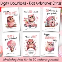 EDITABLE Printable Owl Valentine Cards, Classroom Valentines Day Cards, Kids Valentines, Girls Valen