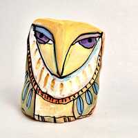 Whimsical Ceramic Owl Figurine: Colorful Handmade Owl Art (3-3/4 inches)