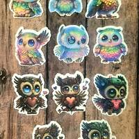 Holographic, Steam Punk Owl Stickers, Set of 33 Stickers, Sticker, Journal Sticker, Die Cut Stickers