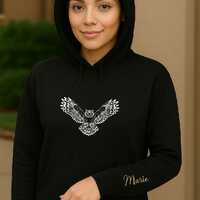 Unisex Owl Hoodie with Custom Name Embroidery – DTG Printed Hoodie for Men & Women –