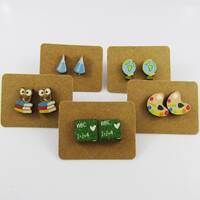 School Chem Flask Globe Owl Art Blackboard Wood Stud Earring Teacher Gift Set
