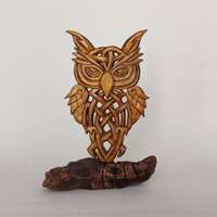 Wood Carved Owl Figurine, Wooden Owl Home Decor, Hand Carved Celtic Owl  Statue
