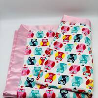 Owl Baby Blanket: Flannel with Satin Trim, Gender Neutral