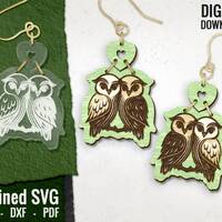Loving Owl Earring SVG, Owls Laser Cut Files, Owl Wood Earring SVG, Animal Acrylic Earring SVG, Lase