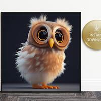 Cute Baby Owl Clipart, Printable Kids Room Picture, Ai Art, Home Decor, Instant Download, Print On D