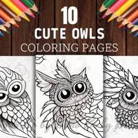 Cute Owls Coloring Pages, Lovely Owl Graphics 10 pages