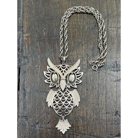 Vintage Silver Owl Pendant Necklace