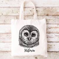 Owl Tote Bag, Personalized Bag, Custom Name Bag, Owl Gift, Owl Lover Gift, Eco Friendly Bag, Book Ba