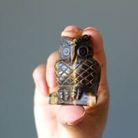 Tigers Eye Owl Golden Brown Visionary Stone Bird Carving Crystal Animal Gemstone