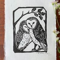 Owl Lovers, Barn Owl print, Owl block print, cottage core decor, witch aesthetic, owl print, nursery