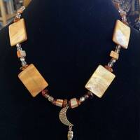 Shell Czech Glass Owl Silver Moon Necklace Spirit Animal Witch Wicca Wiccan