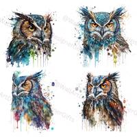 Owl Watercolor Clipart, Owl Watercolor, Owl Clipart PNG, Printable Digital Download, Sublimation, Ow