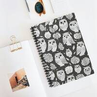 Owl Notebook School Gift for Owl Lover Black and White Design Spiral Notebook
