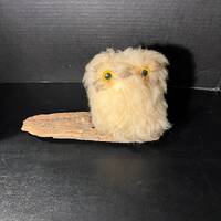 Vintage Wooly Critter Company San Dimas CA Owl on Wood Branch 1970's