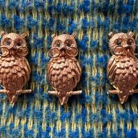1950s gold plated owl with glasses brooch pin marked Jeanne