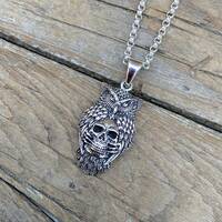 Owl necklace handmade and antiqued in sterling silver 925 with a skull