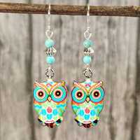 Owl earrings, Bird earrings, Boho earrings, Colorful earrings, Animal earrings, Nature earrings, Tur