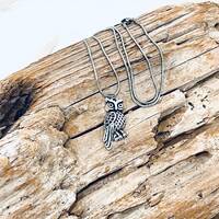 Owl, Silver Tone Pendant, on a Stainless Steel Snake Chain Necklace J120