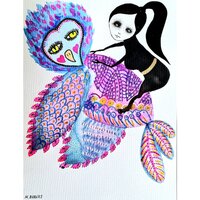 Whimsical Owl Watercolor Painting: Unique Quirky Art (9x12 inches)