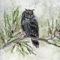 Owl Archival Watercolor Print, Great Horned Owl Painting