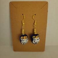 Blue Ceramic Owl Dangle Earrings