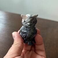 Hand Carved Black and White Stone Owl