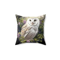 Garden owl square pillow plus cover | hidden zipper | nature, birds, wildlife | home decor, cushion 