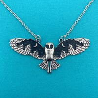 Beautiful Majestic Starry Night Barn Owl with Spread Wings Shaped Pendant Necklace for Bird Lovers |