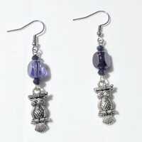 Purple Owl Dangly Earrings - Handmade - Surgical Steel - Hypoallergenic