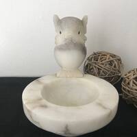 Italian Hand Carved Alabaster Owl on Bowl Made in Italy